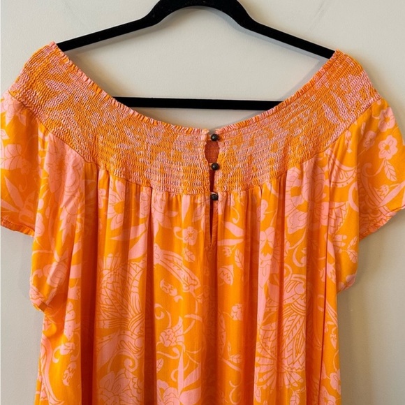 Anthropologie Dresses & Skirts - Off-Shoulder Orange and Pink Floral Maxi Dress